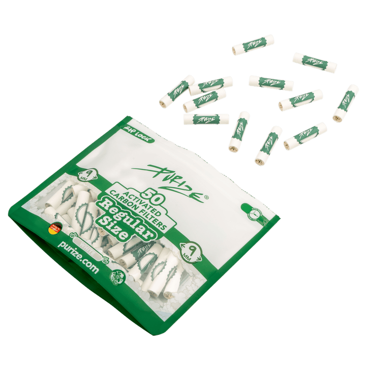 Nahaufnahme PURIZE Regular 9mm Aktivkohlefilter in Weiss