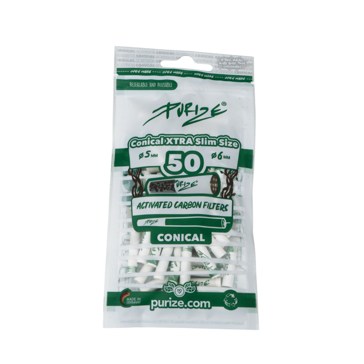 PURIZE Conical XTRA Slim Aktivkohlefilter 5–6mm White 50 Stück