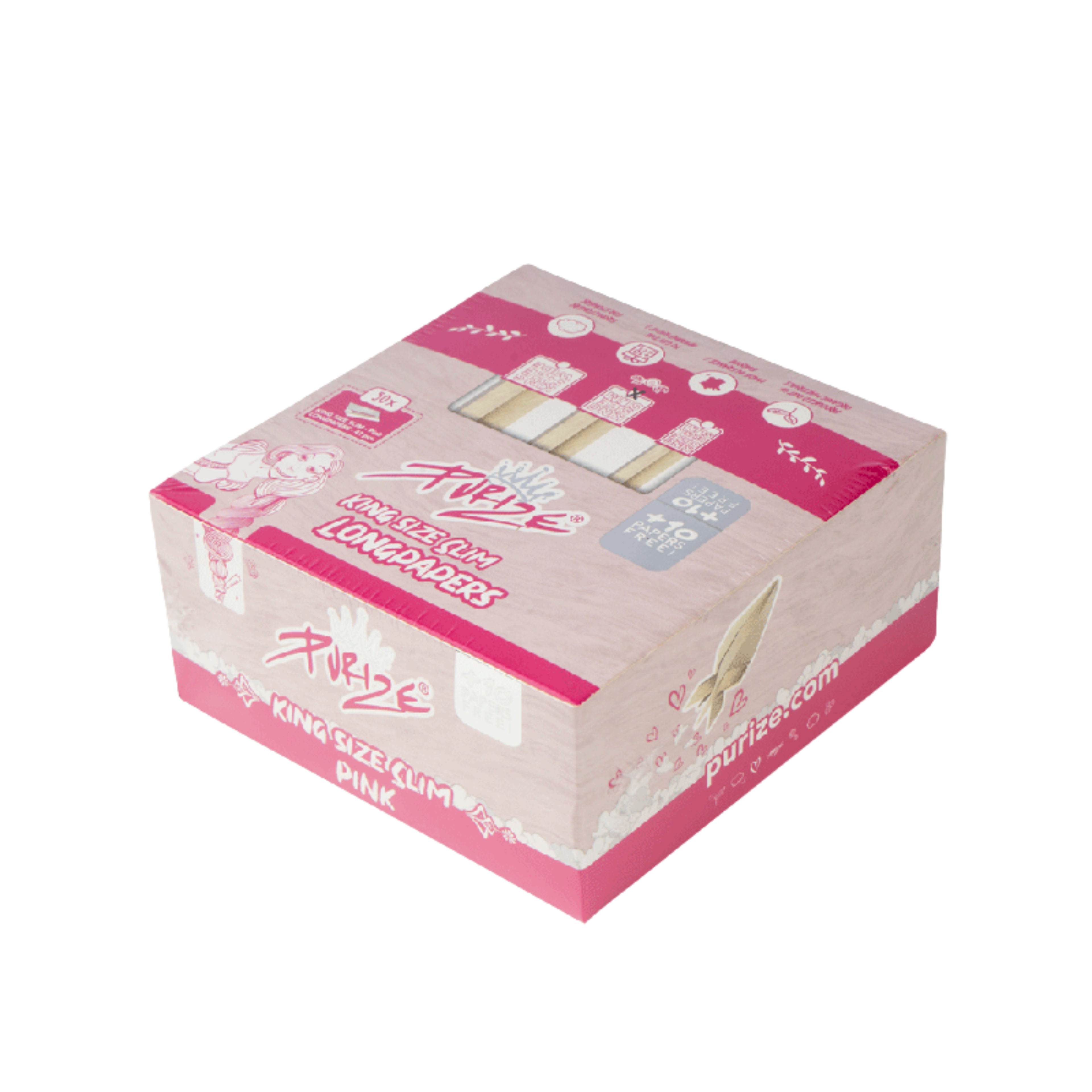 PURIZE King Size Slim Papers Pink Box mit 50 Packs