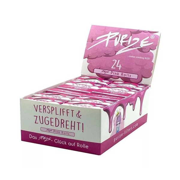PURIZE Pink Rolls Display mit 24 Packungen Endlosdrehpapier