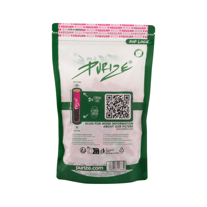 Rückseite PURIZE Regular 9mm Aktivkohlefilter Pink 250 Stück Beutel