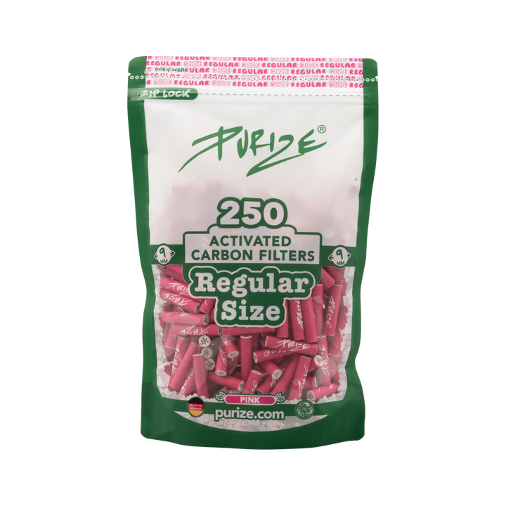 PURIZE Regular Aktivkohlefilter 9mm Pink 250 Stück Beutel
