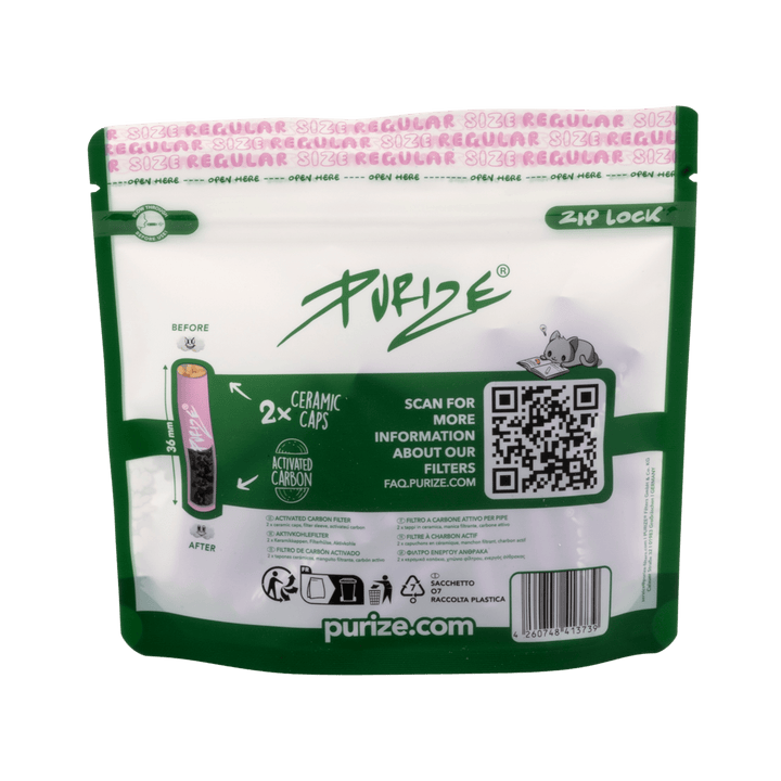 Rückseite PURIZE Regular 9mm Lilac Aktivkohlefilter 50 Stück
