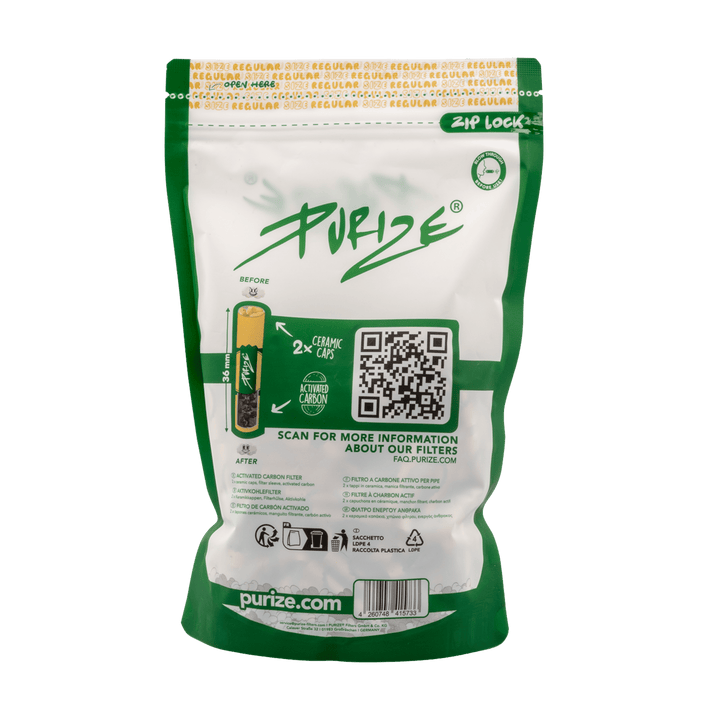 Rückseite PURIZE Regular 9mm Organic Aktivkohlefilter 250 Stück