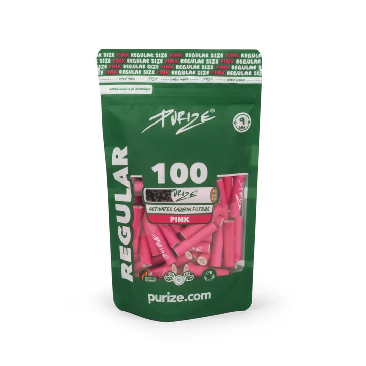 PURIZE Regular 9mm Aktivkohlefilter Pink 100 Stück Packung