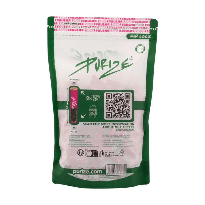 Rückseite PURIZE Regular 9mm Aktivkohlefilter Pink 250 Stück Beutel