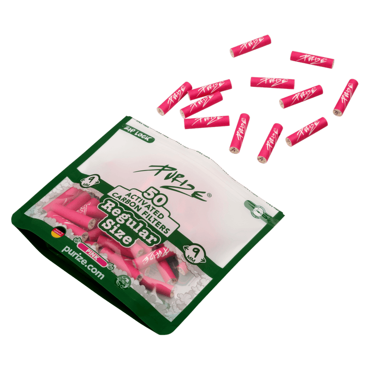 Nahaufnahme PURIZE Regular 9mm Aktivkohlefilter in Pink