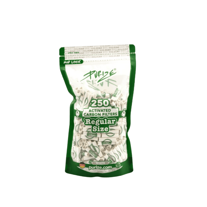 PURIZE Regular 9mm Aktivkohlefilter White 250 Stück Vorratsbeutel