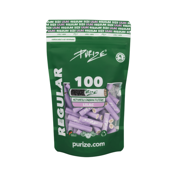 PURIZE Regular 9mm Aktivkohlefilter Lilac 100 Stück Beutel