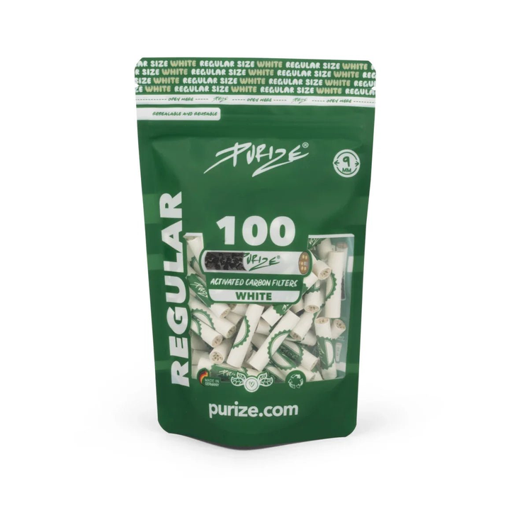PURIZE Regular 9mm Aktivkohlefilter White 100 Stück Packung