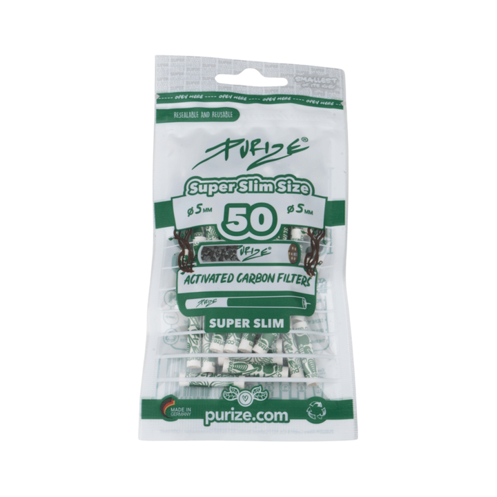 PURIZE Super Slim 5mm Aktivkohlefilter White 50 Stück Packung