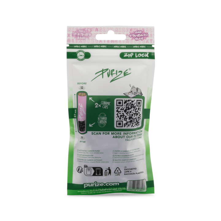 Rückseite PURIZE XTRA Slim 6mm Lilac Aktivkohlefilter 50 Stück