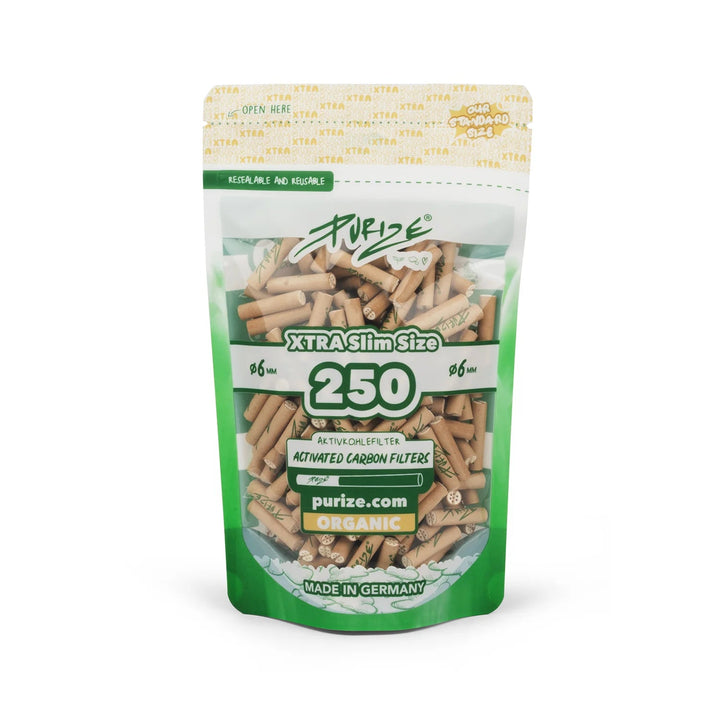 PURIZE XTRA Slim Organic Aktivkohlefilter 6mm 250 Stück Beutel