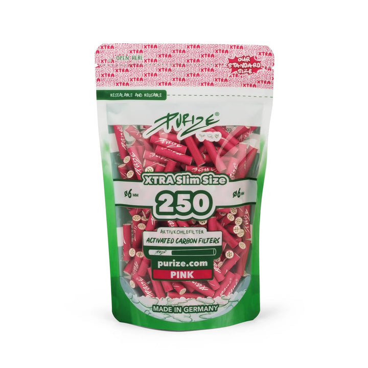 PURIZE XTRA Slim 6mm Aktivkohlefilter Pink 250 Stück Beutel