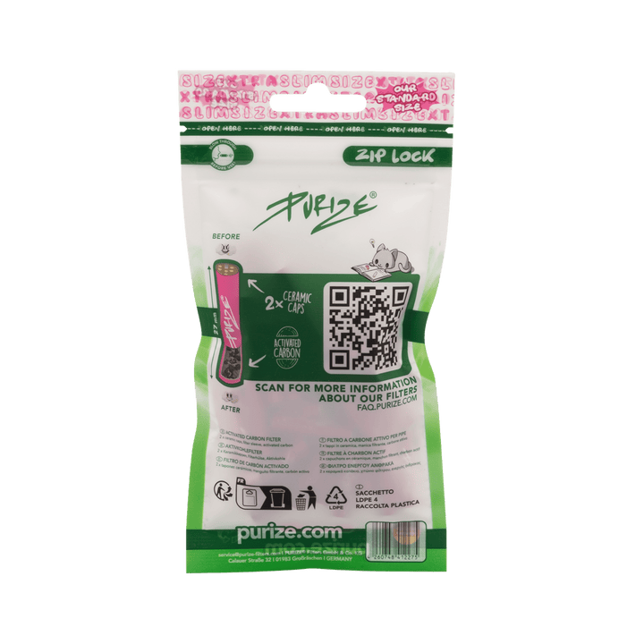 Rückseite PURIZE XTRA Slim 6mm Pink Aktivkohlefilter Beutel
