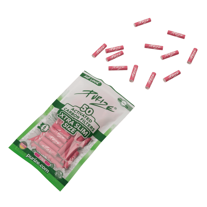 Detailansicht PURIZE 6mm Aktivkohlefilter Pink mit Keramikkappen