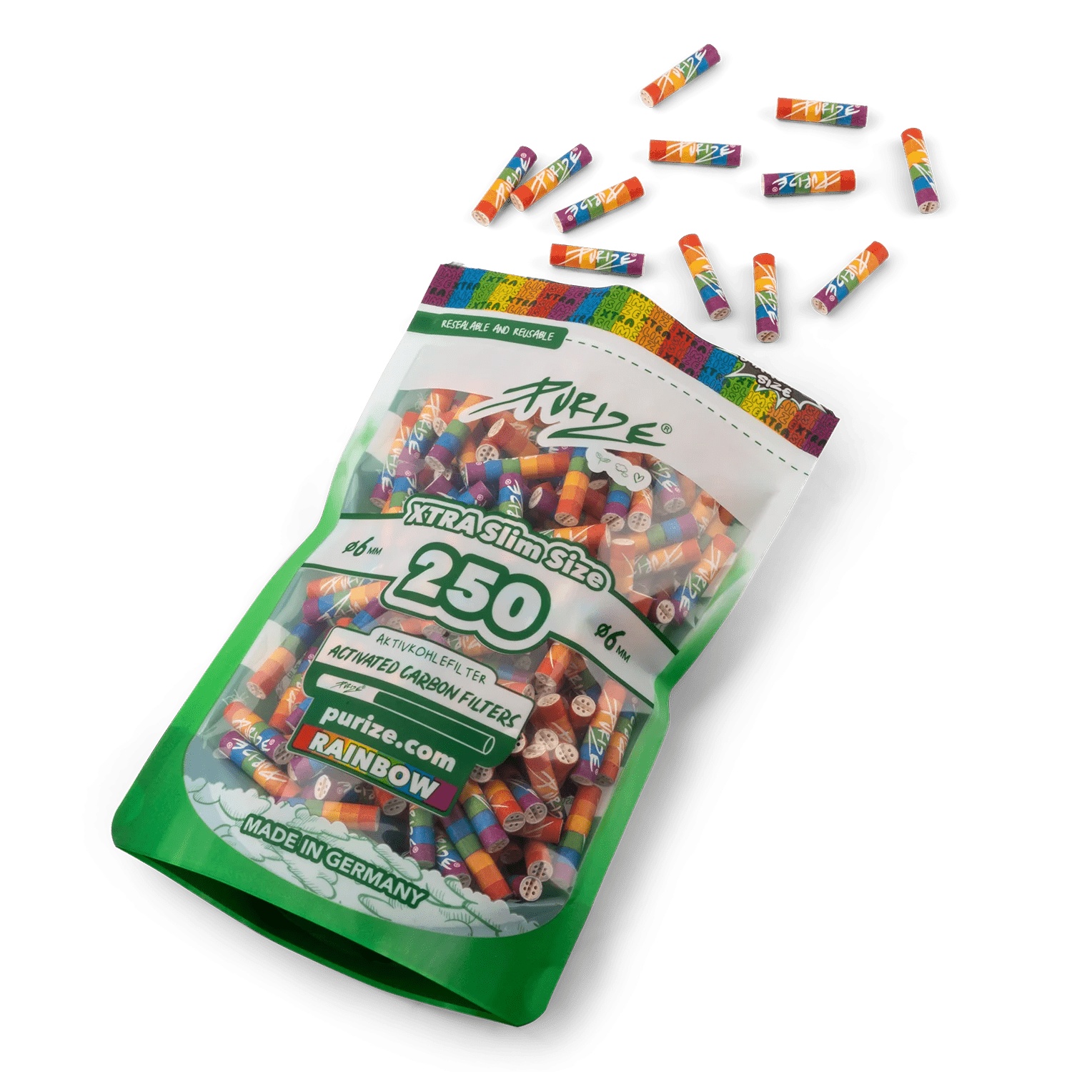 PURIZE Rainbow Aktivkohlefilter 6mm 250 Stück zweite Ansicht