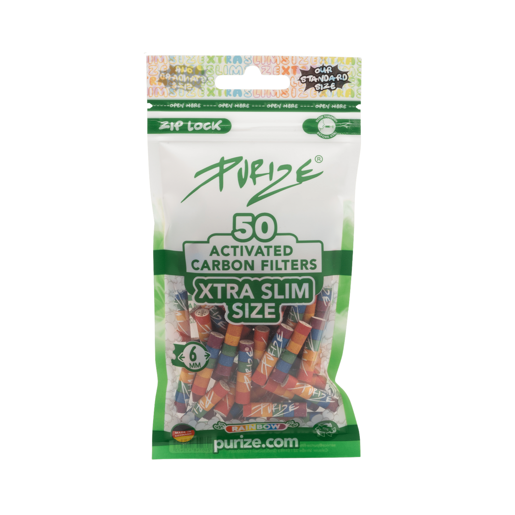 PURIZE XTRA Slim 6mm Aktivkohlefilter Rainbow 50 Stück