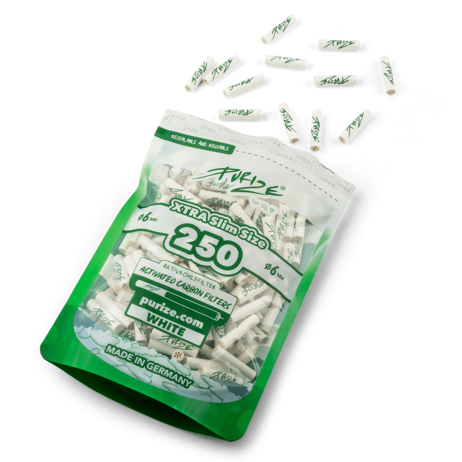 PURIZE XTRA Slim 6mm White Aktivkohlefilter 250 Stück zweite Ansicht