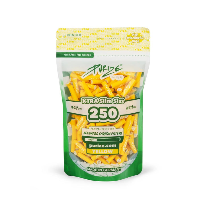 PURIZE XTRA Slim 6mm Aktivkohlefilter Yellow 250 Stück Beutel