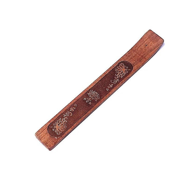 Räucherstäbchenhalter aus Akazienholz mit Lotus-Gravur