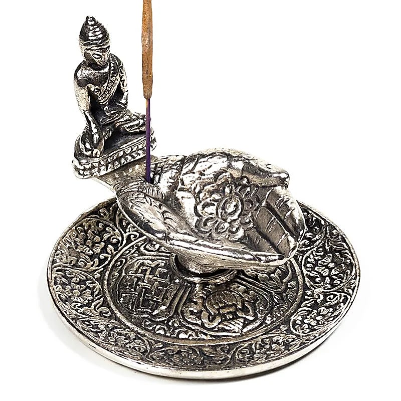 Räucherstäbchenhalter Buddhas Hände aus Aluminium, Metall-Schale