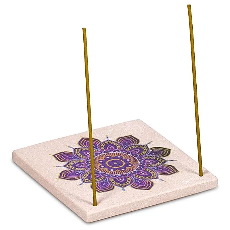 Viereckiger Sandstein Räucherstäbchenhalter mit Mandala-Blume Motiv