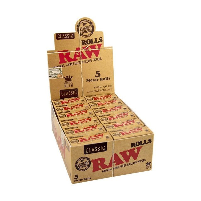 Display mit 24 RAW Classic Rolls Slim Rollen à 5 m