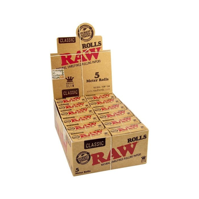 Display mit 24 RAW Classic Rolls Slim Rollen à 5 m