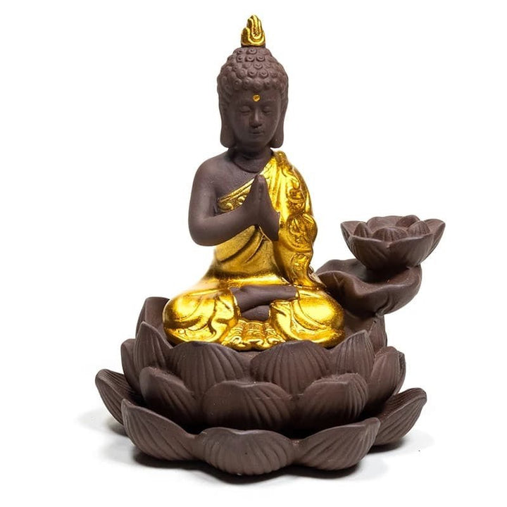 Rückfluss Räucherschale Buddha aus Keramik mit Stufen