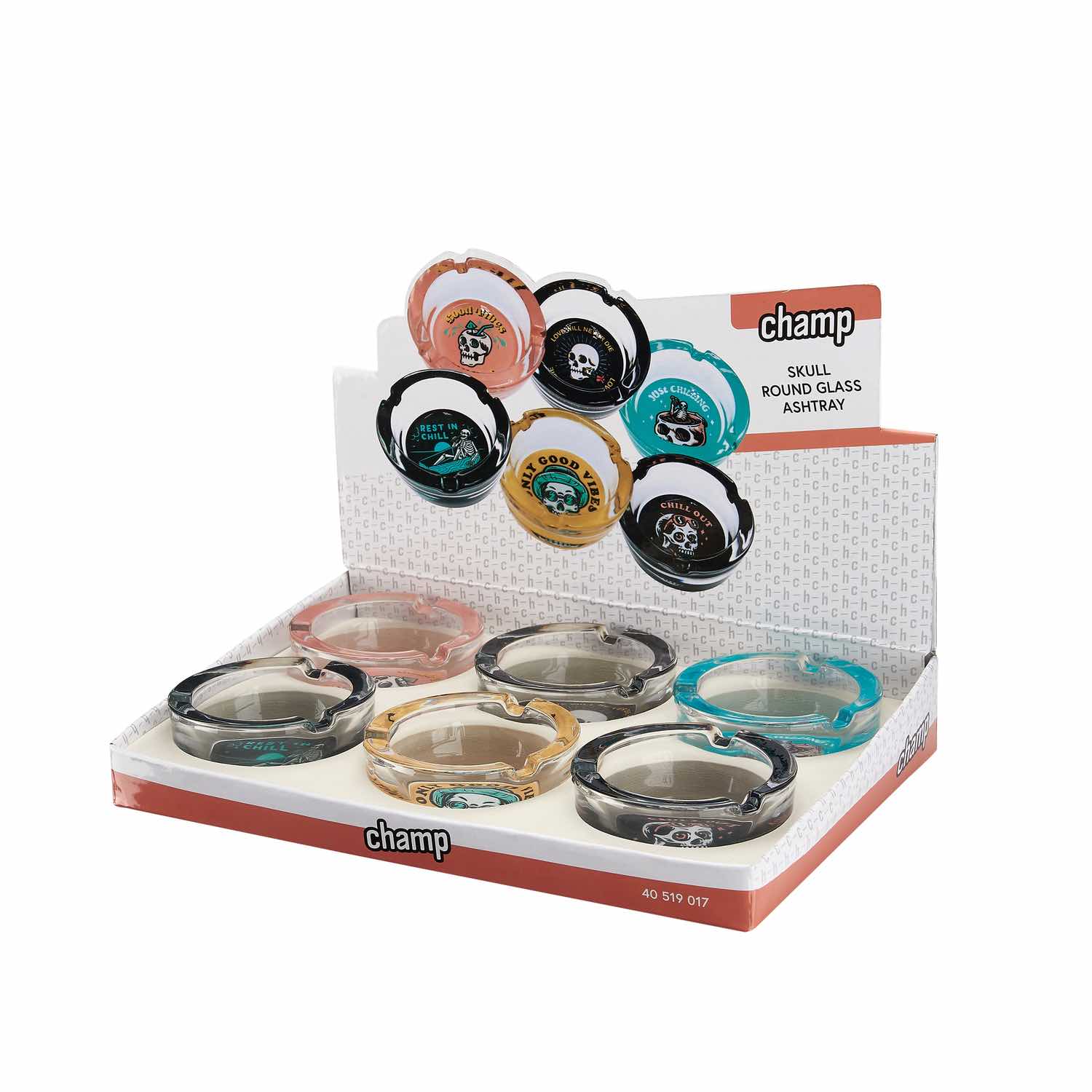 Runder Skull Glas Aschenbecher mit Totenkopf-Motiv