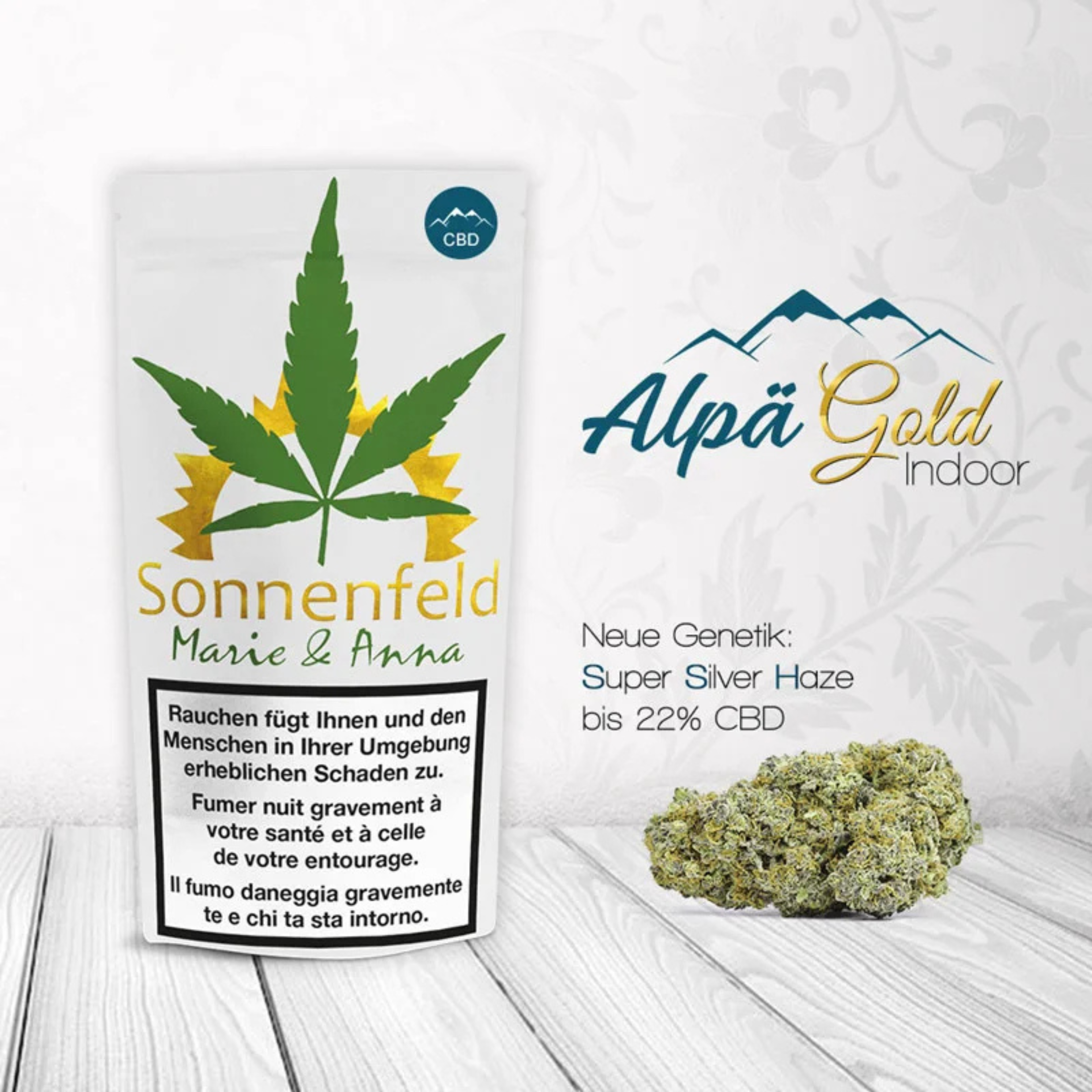 Sonnenfeld Alpä Gold CBD Blüten 4g Packung