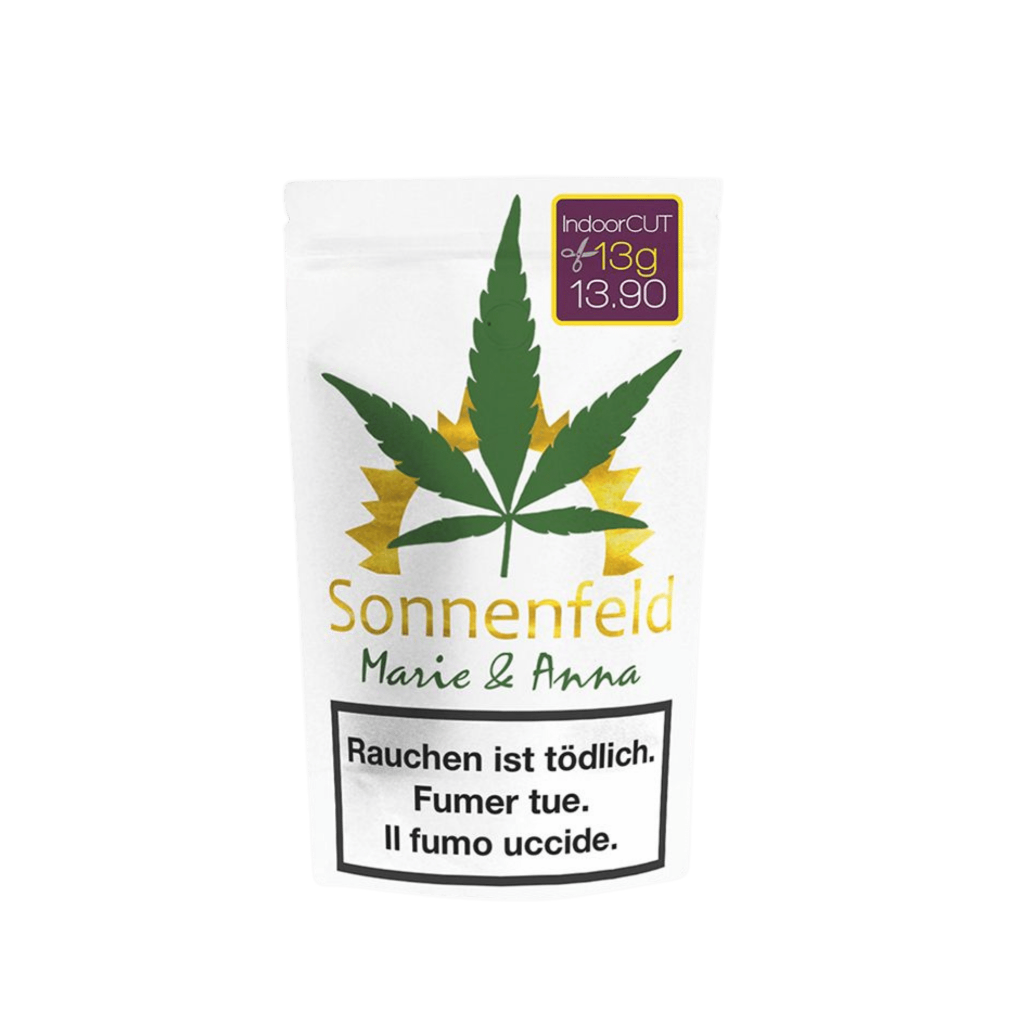 Sonnenfeld Alpärosä CBD Blüten Indoor CUT 13g in Schweizer Verpackung