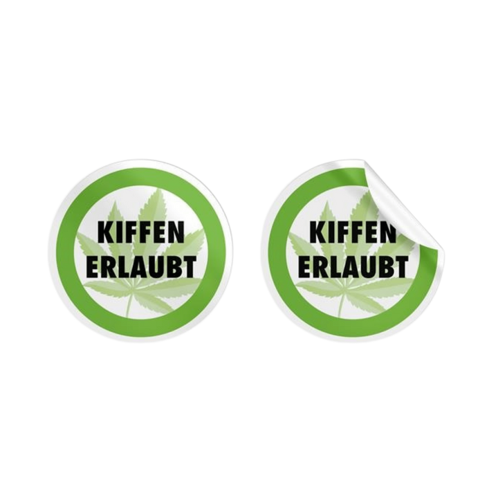 Runder Sticker Kiffen erlaubt Ø 95mm mit grünem Verbotszeichen Motiv