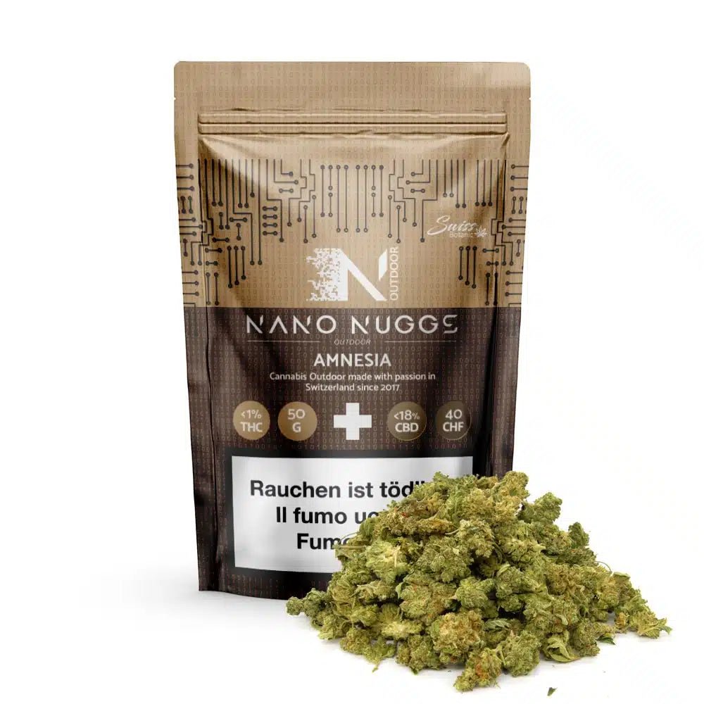 Swiss Botanic Nano Nuggs Amnesia Outdoor CBD Blüten 50g Beutel