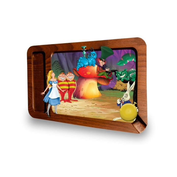 V Syndicate 3D Wood Rolling Tray aus Holz mit Alice im Wunderland Pilz-Motiv