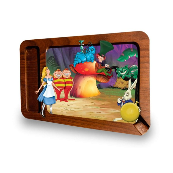 Vassoio per rollare V Syndicate 3D Wood in legno con motivo di Alice nel Paese delle Meraviglie e fungo