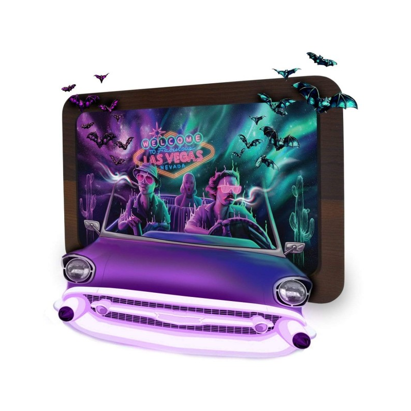 V Syndicate 3D Holz Rolling Tray Bat Country mit Las Vegas Motiv, Cabrio und Fledermäusen