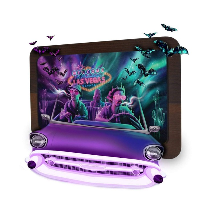 Vassoio per rollare 3D in legno V Syndicate Bat Country, motivo Las Vegas, cabrio e pipistrelli