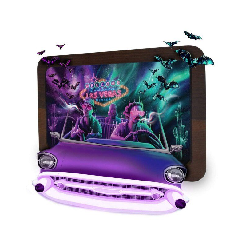 V Syndicate 3D Wood Rolling Tray Bat Country aus Holz mit Las Vegas Motiv, Cabrio und Fledermäusen