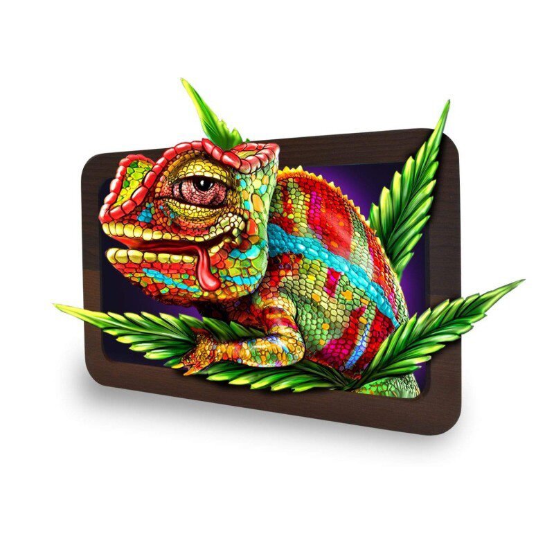 Detailansicht 3D Wood Rolling Tray Cloud 9 Chameleon mit holografischem Motiv
