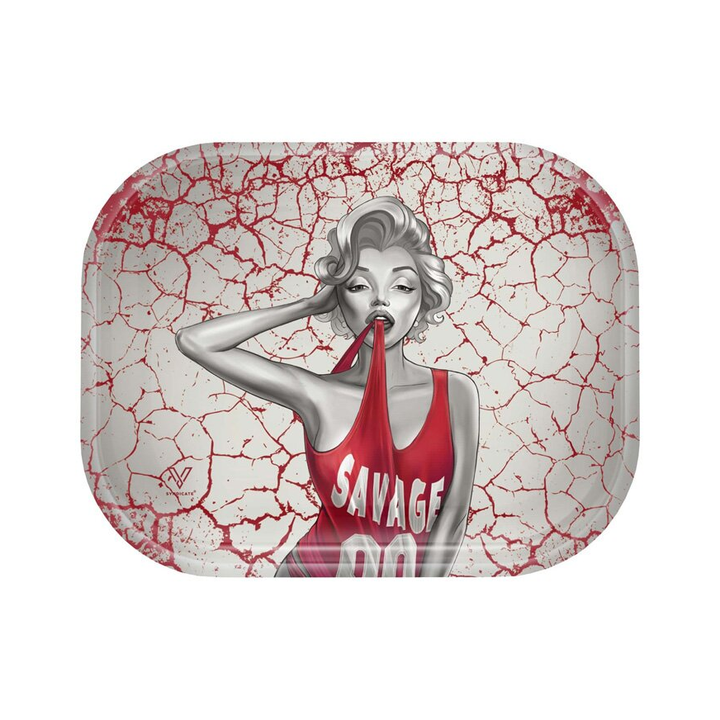 V Syndicate Rolling Tray Dank Diva mit Blondine im roten Savage Trikot