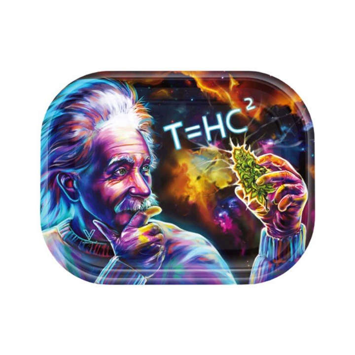 V Syndicate Rolling Tray mit Einstein Motiv, THC Formel und buntem Weltall Hintergrund