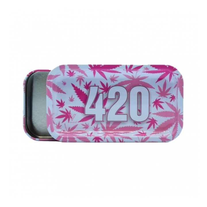 V Syndicate Syndicase mit pinkem 420 Hanfblatt-Design und aufgeschobenem Metalldeckel