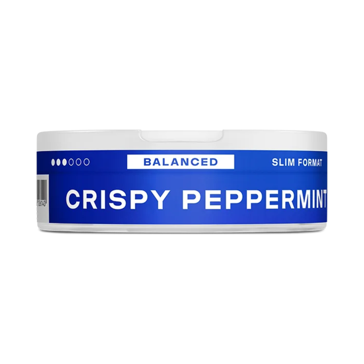 Geöffnete VELO Crispy Peppermint Dose mit Pouches