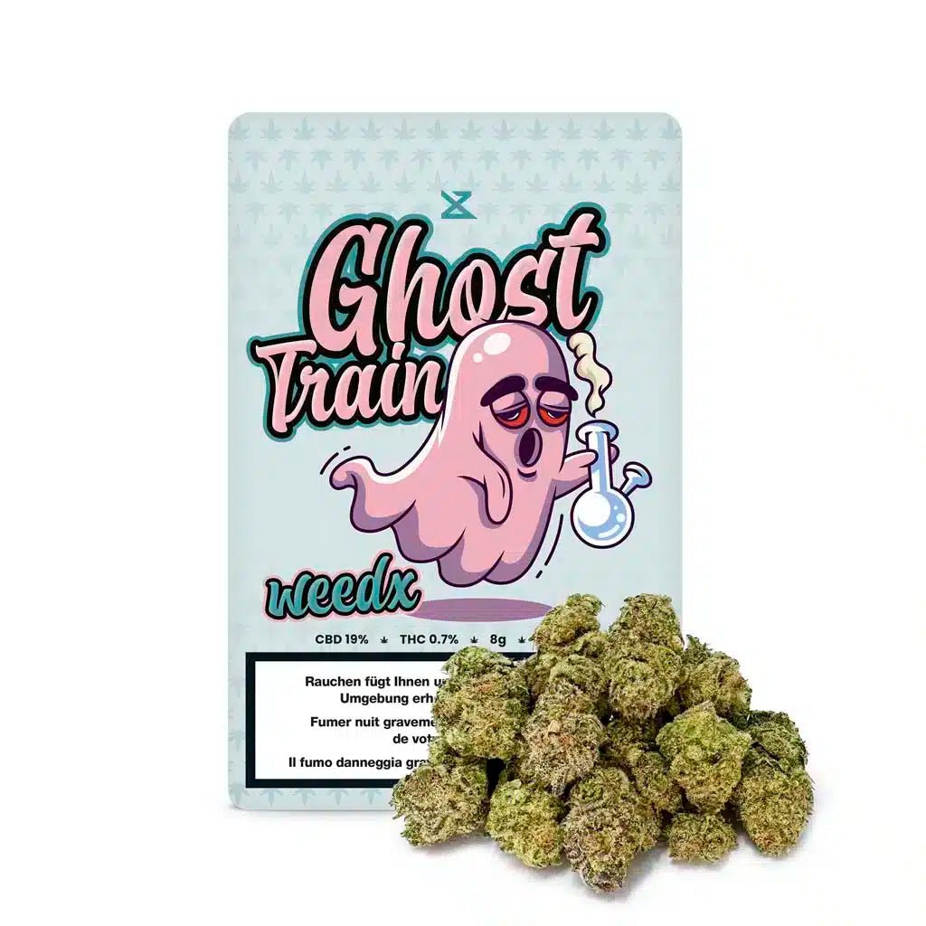 Weedx Ghost Train Indoor CBD Blüten 8g Packung Vorderseite
