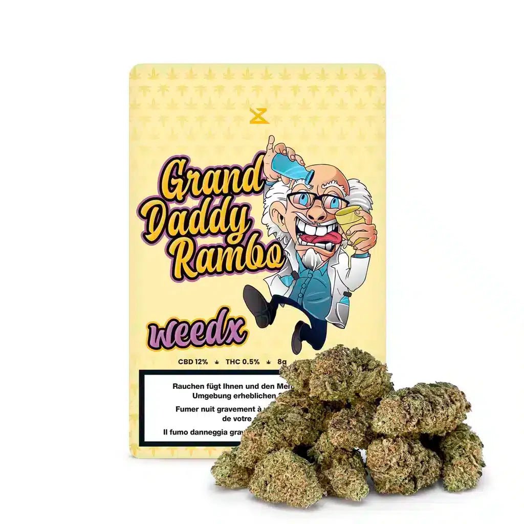 Weedx Granddaddy Rambo Indoor CBD Blüten 8g Packung Vorderseite