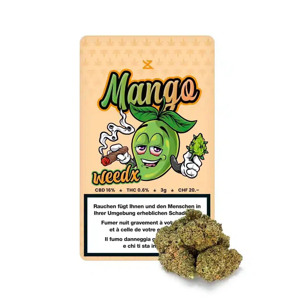 Weedx Mango Indoor CBD Blüten 3g Packung Vorderseite
