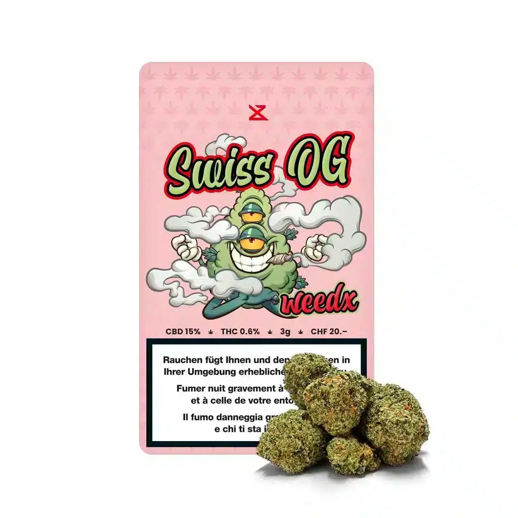 Weedx Swiss OG Indoor CBD Blüten 3g Packung Vorderseite