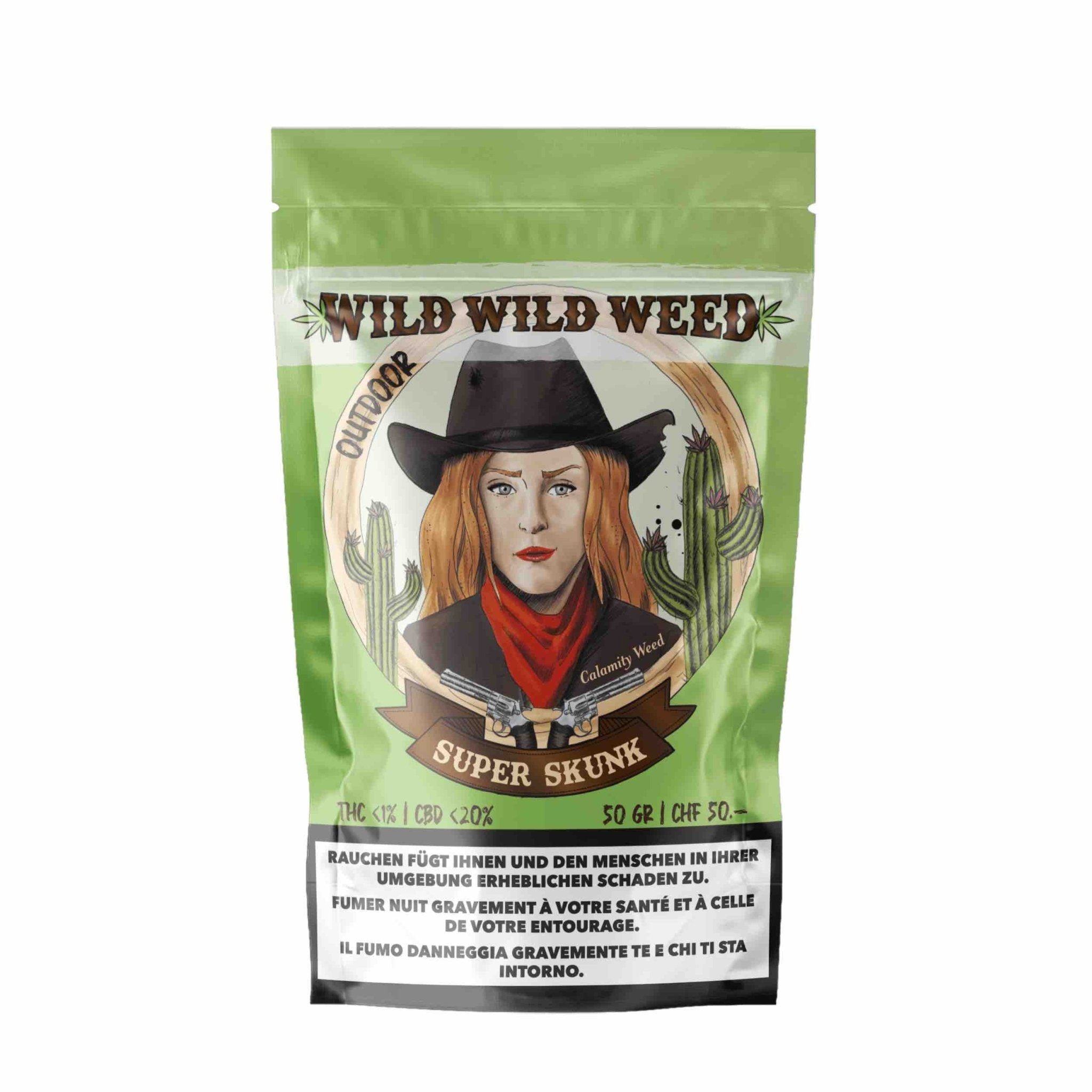 Detailansicht der Wild Wild Weed Super Skunk Outdoor CBD Blüten 50g